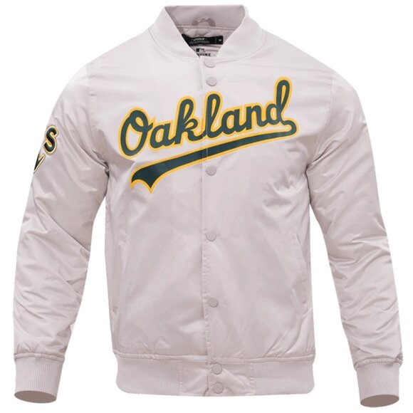 MLB Oakland Athletics Satin Varsity Jacket Quilt Insulated Spelled Out L RD10597 - Picture 1 of 12